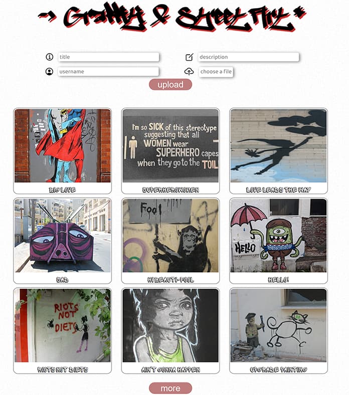 screenshot of imageboard graffiti and street art displaying landing page